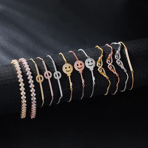 Vintage Zirconia Bracelet For Women Dainty Adjustable Box Chain Bracelet Gold Silver Rose Gold Micro-Inlaid Jewelry Gift