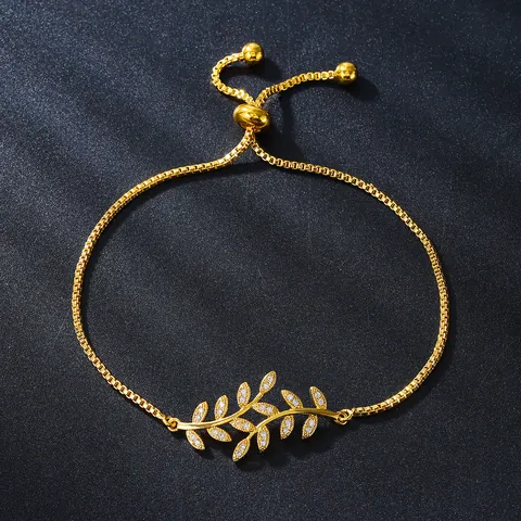 Adjustable Zirconia Copper Bracelet For Women Dainty Leaf Arrow Star Girl Triangle Charm Bolo Link Bracelet Elegant Hand Jewelry