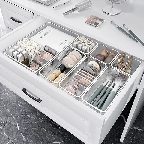 Clear PET Plastic Drawer Organizer Box Stackable Multi-size Storage Trays For Makeup Stationery Dividers Household Sorting Box