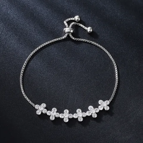 Exquisite Copper Zirconia Adjustable Bracelet For Women Elegant Bridal Wedding Party Jewelry Gold Silver Rose Gold Plated Flower Leaf Pattern Bracelet