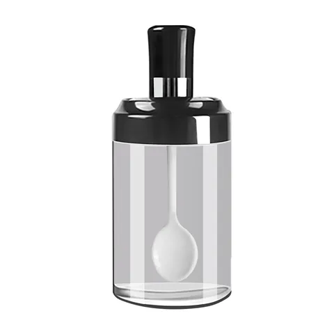 Lead-free Glass Seasoning Jar With Integrated Lid And Spoon Moisture-proof Condiment Pot For Sugar Salt Spice Storage