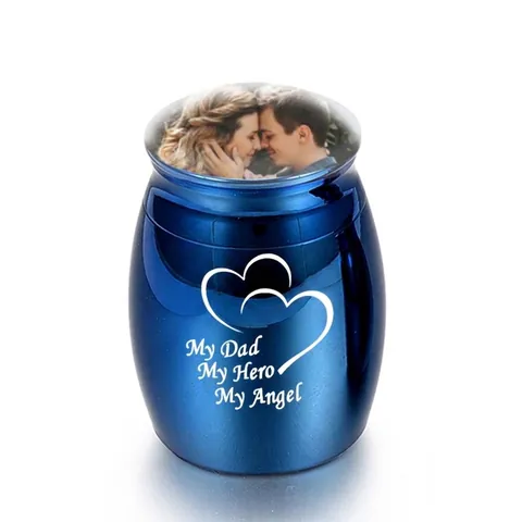 Stainless Steel Memorial Cremation Urn For Ashes Small Keepsake Jar With Photo Frame Heart My Dad My Hero My Angel Ornament