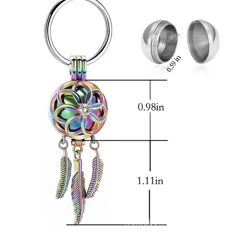 Fashion Aromatherapy Essential Oil Pendant Keychain For Women Hollow Flower Stainless Steel Rhinestone Dreamcatcher Feather Tassel Jewelry Accessory