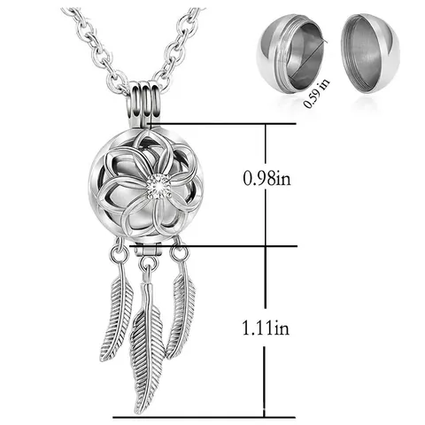 Collana per Aromaterapia con Oli Essenziali Acchiappasogni in Acciaio Inossidabile Ciondolo Medaglione Traforato con Nappa di Piume Gioielli Strass Boho Uomo Donna