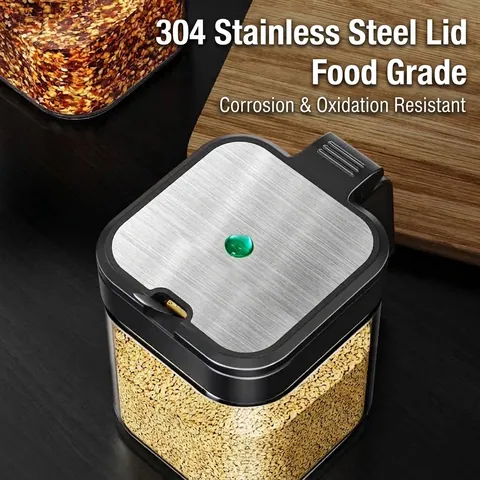304 Stainless Steel Lid Glass Seasoning Jar Moisture Proof Kitchen Spice Container With Integrated Spoon Storage Bottle