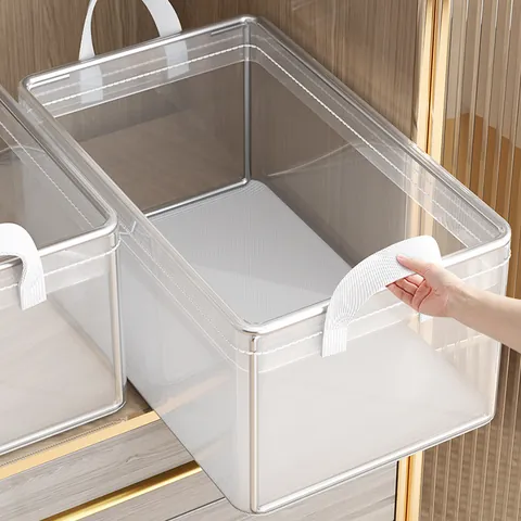 Transparent PVC Wardrobe Organizer Foldable Steel Frame Clothes Storage Box For Underwear Socks Household Wardrobe Sorting Basket