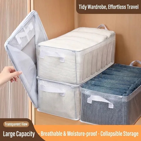 Transparent PVC Wardrobe Organizer Foldable Steel Frame Clothes Storage Box For Underwear Socks Household Wardrobe Sorting Basket