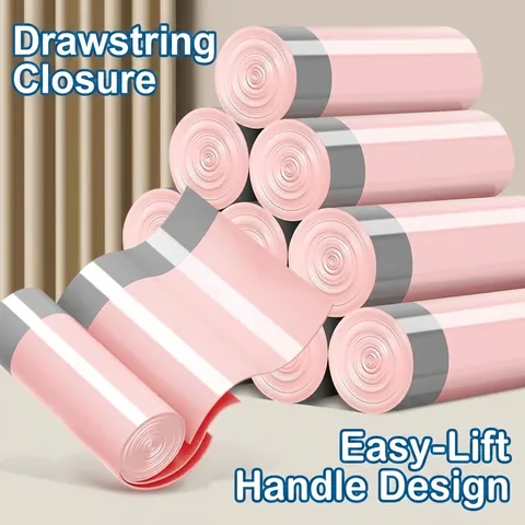 Thickened Drawstring Garbage Bags Polyethylene Material Leakproof Pull-out Household Kitchen Waste Bags Roll Pink Green Avocado Color