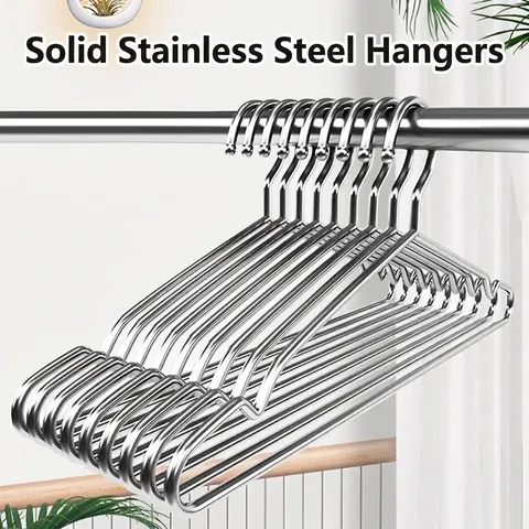 Solid Stainless Steel Hangers Non Slip Metal Clothes Hanger With Notches For Adults Closet Organization Rustproof Heavy Duty Drying Rack