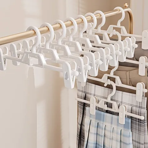 Non-marking Plastic Pants Hanger With Clips Adjustable Anti-slip Space Saving Stackable Closet Storage Rack For JK Skirt Trousers