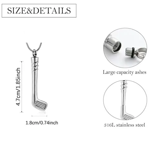 Roestvrij Staal Golfclub Urne Halsketting Voor As Memorial Hanger Crematie Sieraden Voor Mannen Vrouwen Gedenkteken Gift