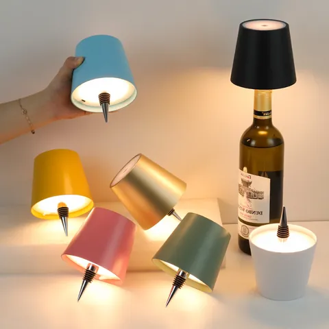 Creative LED Wine Bottle Lamp Head USB Rechargeable Metal Plastic Lamp Bar Restaurant RGB Dimmable Decorative Table Lamp