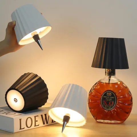Creative LED Wine Bottle Lamp Head USB Rechargeable Metal Plastic Lamp Bar Restaurant RGB Dimmable Decorative Table Lamp