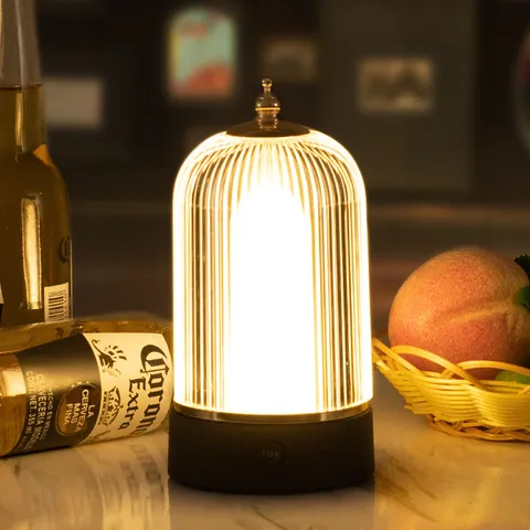 Lampe de Table Bar LED Rechargeable Rétro Cage à Oiseaux Veilleuse Dimmable Créative Restaurant Café Ambiance Base Métallique Chargeur US