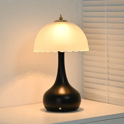 Retro Wabi-Sabi Flaschenkürbis Glas Tischlampe Mit Plissiertem Mattem Schirm LED Nachtlicht Für Schlafzimmer Deko Tischlampe