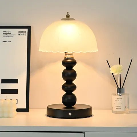 Retro Wabi-Sabi Flaschenkürbis Glas Tischlampe Mit Plissiertem Mattem Schirm LED Nachtlicht Für Schlafzimmer Deko Tischlampe
