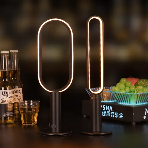 Modern Minimalist Aluminum LED Rechargeable Table Lamp Oval Ring Night Light Atmosphere Desk Lamp For Bar Cafe Hotel