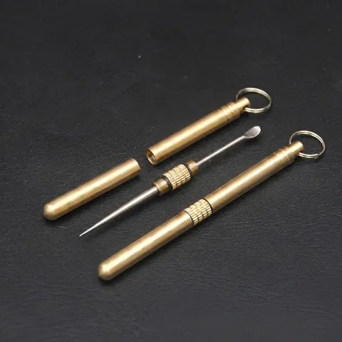 Portable Brass Titanium Alloy Multi-Function Toothpick Ear Pick Tool Outdoor Camping EDC Waterproof Sealing Key Ring Set