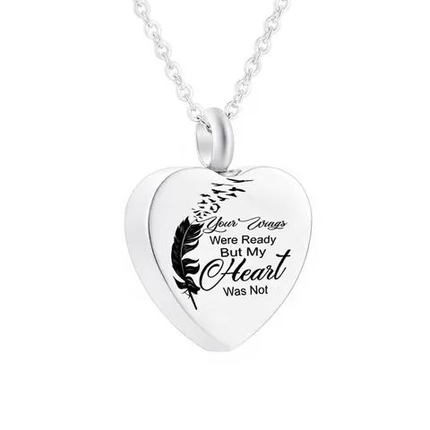 Edelstahl Herz Urne Halskette Für Asche Gedenkschmuck Feder Graviert Your Wings Were Ready Anhänger Kette Für Damen Herren