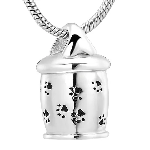 Collar de Urna de Cremación para Mascotas de Acero Inoxidable para Cenizas Colgante Conmemorativo de Huella de Pata