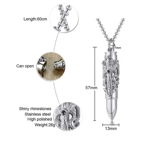 Men Gothic Stainless Steel Dragon Sword Bullet Pendant Necklace Openable Ash Urn Memorial Keepsake Jewelry Gift For Men Women