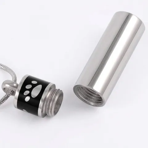 Memorial Pet Cremation Urn Necklace Stainless Steel Cylindrical Ash Pendant With Paw Print Pattern Memorial Keepsake Jewelry For Pet Human Ashes