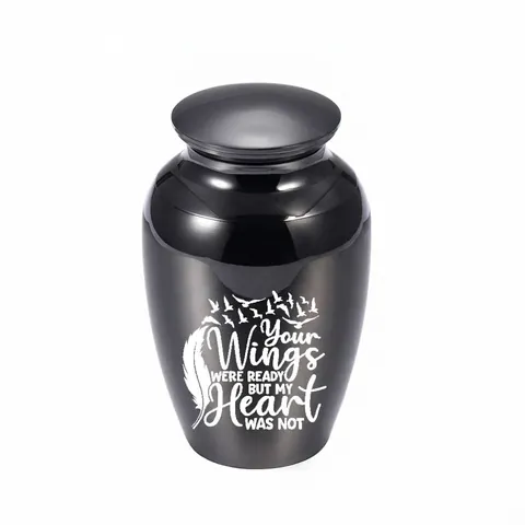 Mini Stainless Steel Cremation Urns For Human Pet Ashes Memorial Keepsake Jar With Wings Feather Pattern Small Burial Urn