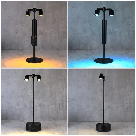 Modern Minimalist Metal LED Rechargeable Bar Table Lamp Double Head High Pole Waterproof Night Light For Pub Cafe Decor