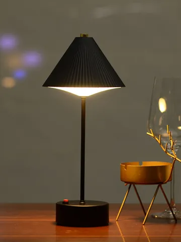 Modern LED Rechargeable Bar Table Lamp Pleated Lampshade Metal Atmosphere Night Light For Cafe Restaurant KTV Wireless Desk Lamp
