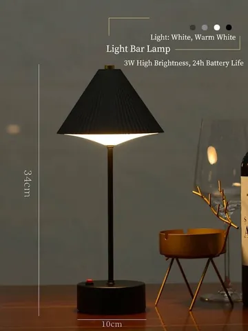 Modern LED Rechargeable Bar Table Lamp Pleated Lampshade Metal Atmosphere Night Light For Cafe Restaurant KTV Wireless Desk Lamp