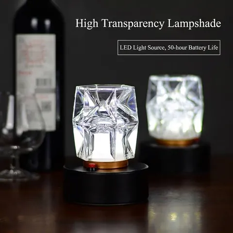 Rechargeable LED Bar Table Lamp Crystal Acrylic Atmosphere Night Light For Restaurant Cafe KTV Modern Metal Base Desk Lamp