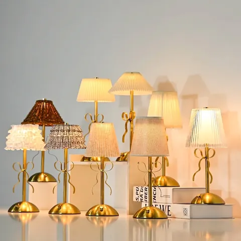 Butterfly Girl Light Luxury Table Lamp Rechargeable Bedside Night Light 3 Color Dimming Gold Metal Fabric Desk Lamp Decoration