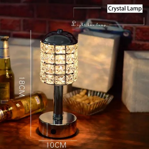 Vintage Wiederaufladbare Kristall Bar Tischlampe LED Kabellos Atmosphäre Nachtlicht Für Restaurant Cafe Metallfuß Schreibtischlampe