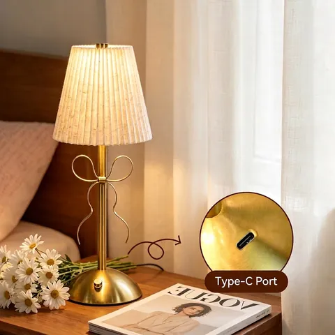 Butterfly Girl Light Luxury Table Lamp Rechargeable Bedside Night Light 3 Color Dimming Gold Metal Fabric Desk Lamp Decoration