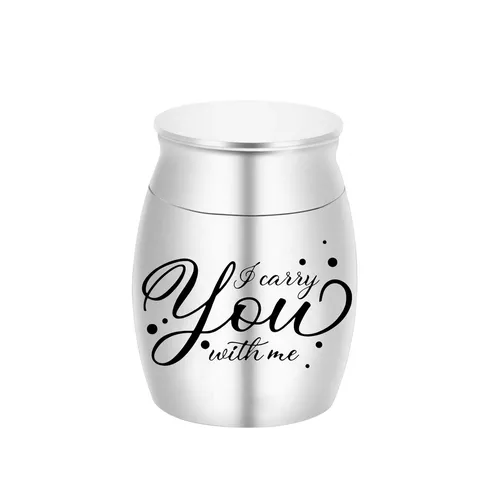 Stainless Steel Pet Cremation Urn For Dog Cat Ashes Small Memorial Keepsake Jar I Carry You With Me Engraved Urn