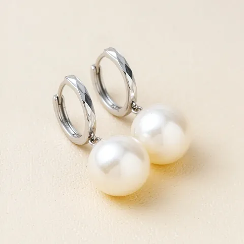 Orecchini a Cerchio in Argento Sterling S925 con Perla Elegante Texture Diamantata Pendente per Donna Gioielli con Perle Artificiali
