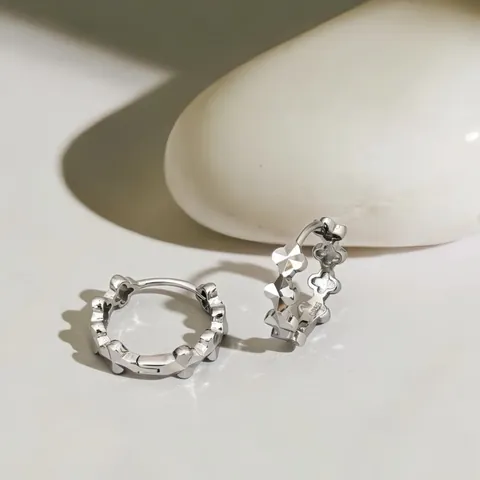 Pendientes de Aro de Plata de Ley S925 Trébol Brillantes Hebilla de Oreja Dainty Pendientes de Oro Plata para Mujer Joyería