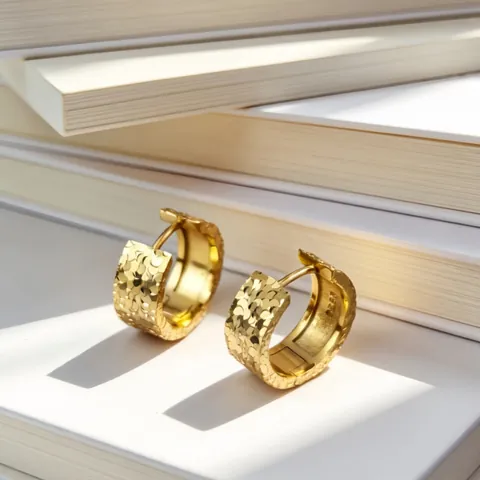 Pendientes de Aro Anchos de Plata de Ley 925 Minimalistas para Mujer Joyería con Textura de Hielo Picado Brillante