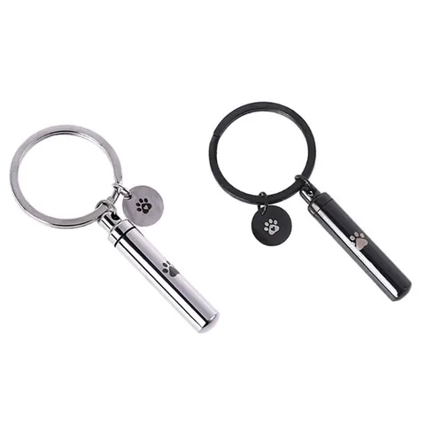 Minimalist Stainless Steel Cylinder Urn Pendant Necklace For Pet Ashes Memorial Keepsake Paw Print Perfume Bottle Jewelry Keychain
