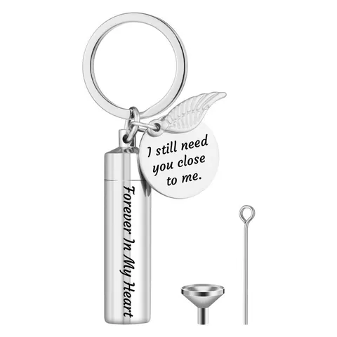 Edelstahl Urne Schlüsselanhänger Für Asche Einäscherung Schmuck Forever In My Heart Zylindrisch Gedenk Anhänger Halskette Mit Feder