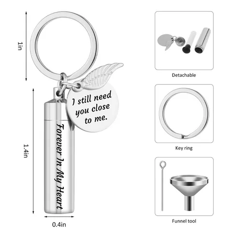 Edelstahl Urne Schlüsselanhänger Für Asche Einäscherung Schmuck Forever In My Heart Zylindrisch Gedenk Anhänger Halskette Mit Feder