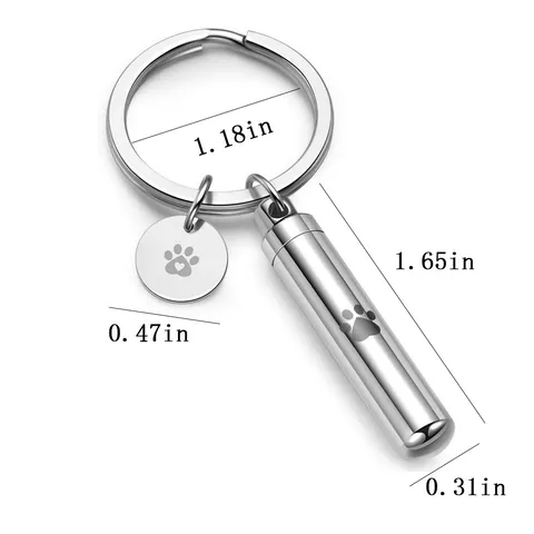 Minimalist Stainless Steel Cylinder Urn Pendant Necklace For Pet Ashes Memorial Keepsake Paw Print Perfume Bottle Jewelry Keychain