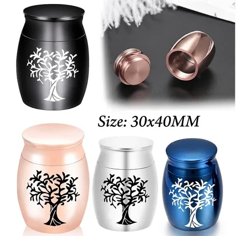Stainless Steel Pet Cremation Urn For Ashes Tree Of Life Memorial Jar Opening Cylinder Jar For Dog Cat Hair Jewelry Gifts