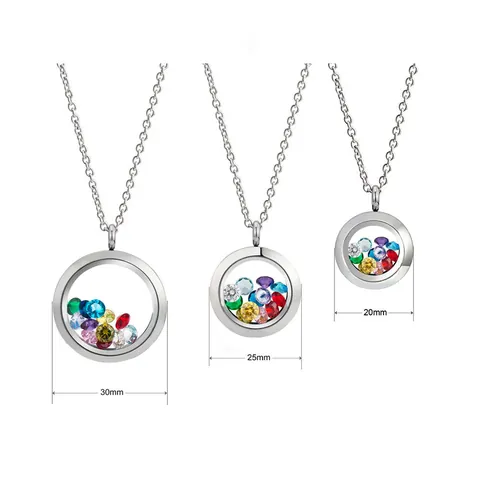 Collier Pendentif Médaillon en Verre Acier Inoxydable Rond Vis Transparent Bijoux en Strass pour Femmes Hommes