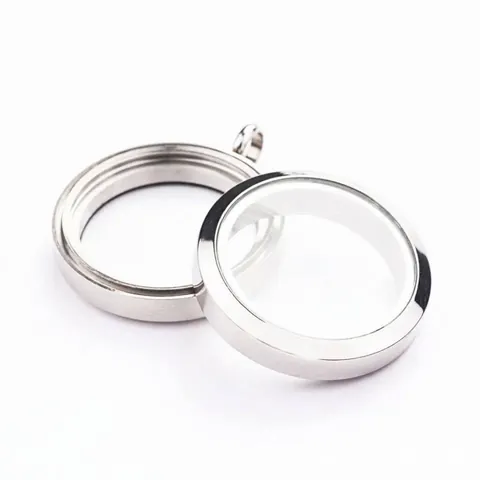 Collier Pendentif Médaillon en Verre Acier Inoxydable Rond Vis Transparent Bijoux en Strass pour Femmes Hommes