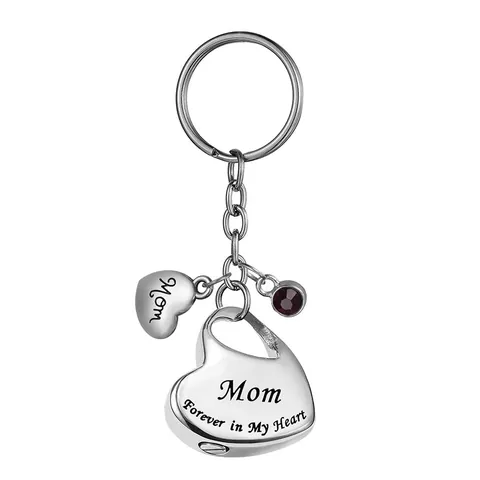 Llavero de Urna de Corazón de Acero Inoxidable para Cenizas Conmemorativo Pulido Grabado Forever In My Heart Colgante Strass Regalo
