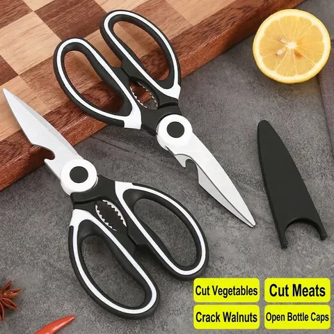 Multipurpose Stainless Steel Kitchen Scissors Heavy Duty Rustproof Meat Bone Shears With Protective Cover Bottle Opener
