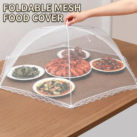 Foldable Mesh Food Cover Polyester Lace Table Umbrella Food Protector Fly Proof Dust Proof Net Cover For Home Kitchen