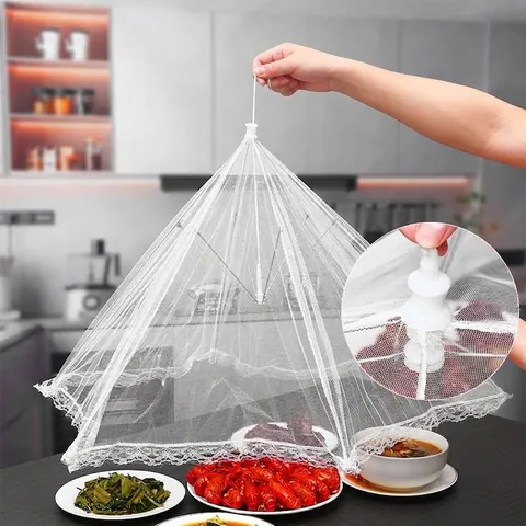 Foldable Mesh Food Cover Polyester Lace Table Umbrella Food Protector Fly Proof Dust Proof Net Cover For Home Kitchen