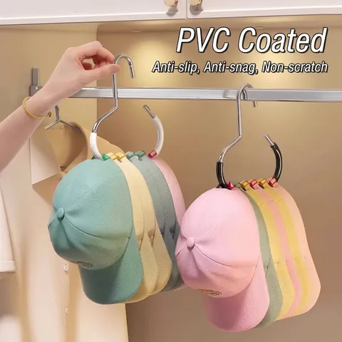 Multi-Functional Stainless Steel Round Ring Hat Hanger Closet Storage Rack Anti-Slip Hook For Cap Scarf Tie Bag Organization